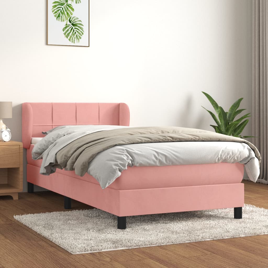 vidaXL Posteľný rám boxsping s matracom ružový 90x190 cm zamat