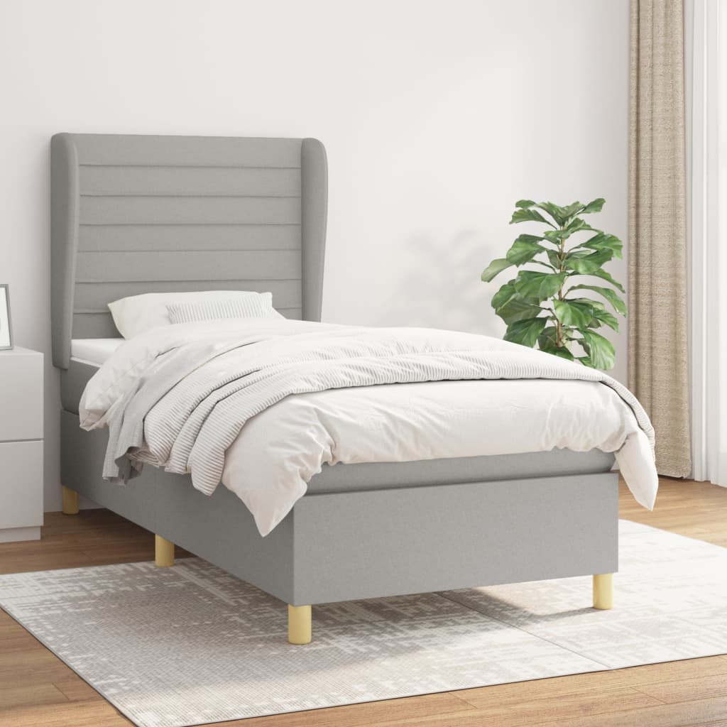 vidaXL Posteľný rám boxsping s matracom bledosivý 90x190 cm látka