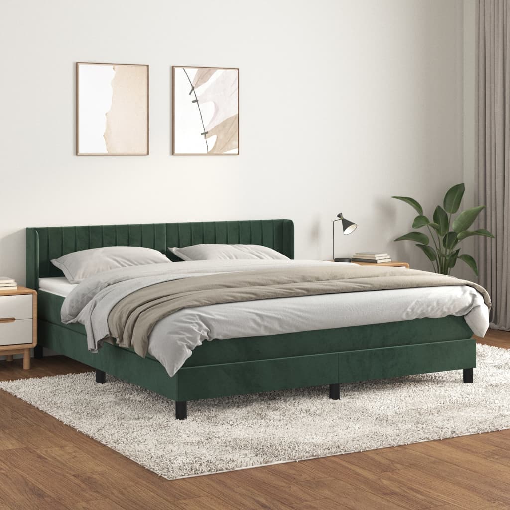 vidaXL Posteľný rám boxsping s matracom tmavozelený 180x200 cm zamat