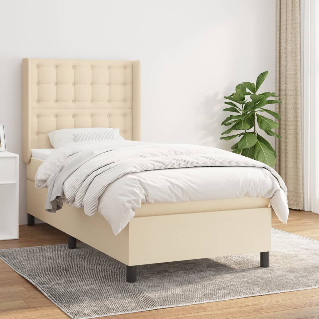 vidaXL Posteľný rám boxsping s matracom krémový 80x200 cm látka