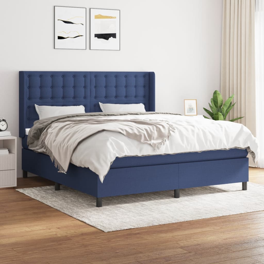 vidaXL Posteľný rám boxspring s matracom modrý 160x200 cm látka