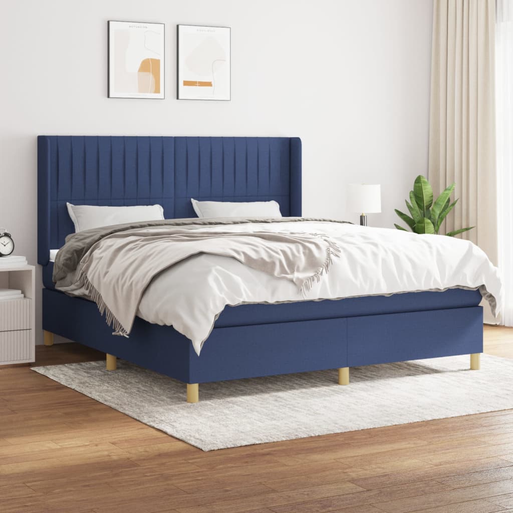 vidaXL Posteľný rám boxspring s matracom modrý 160x200 cm látka
