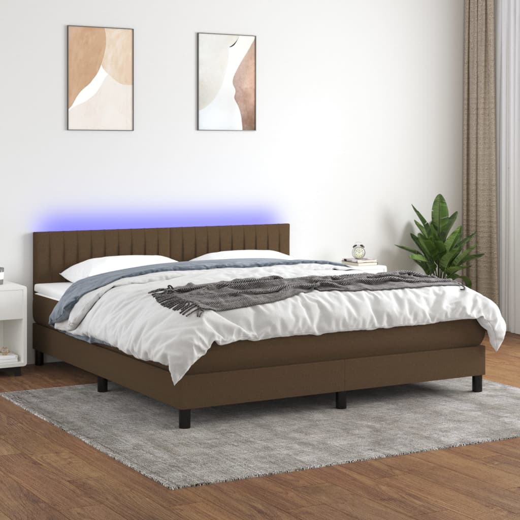 vidaXL Posteľ boxsping s matracom a LED tmavohnedá 180x200 cm látka