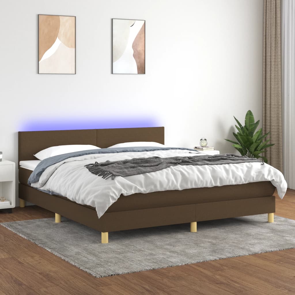 vidaXL Posteľ boxsping s matracom a LED tmavohnedá 160x200 cm látka