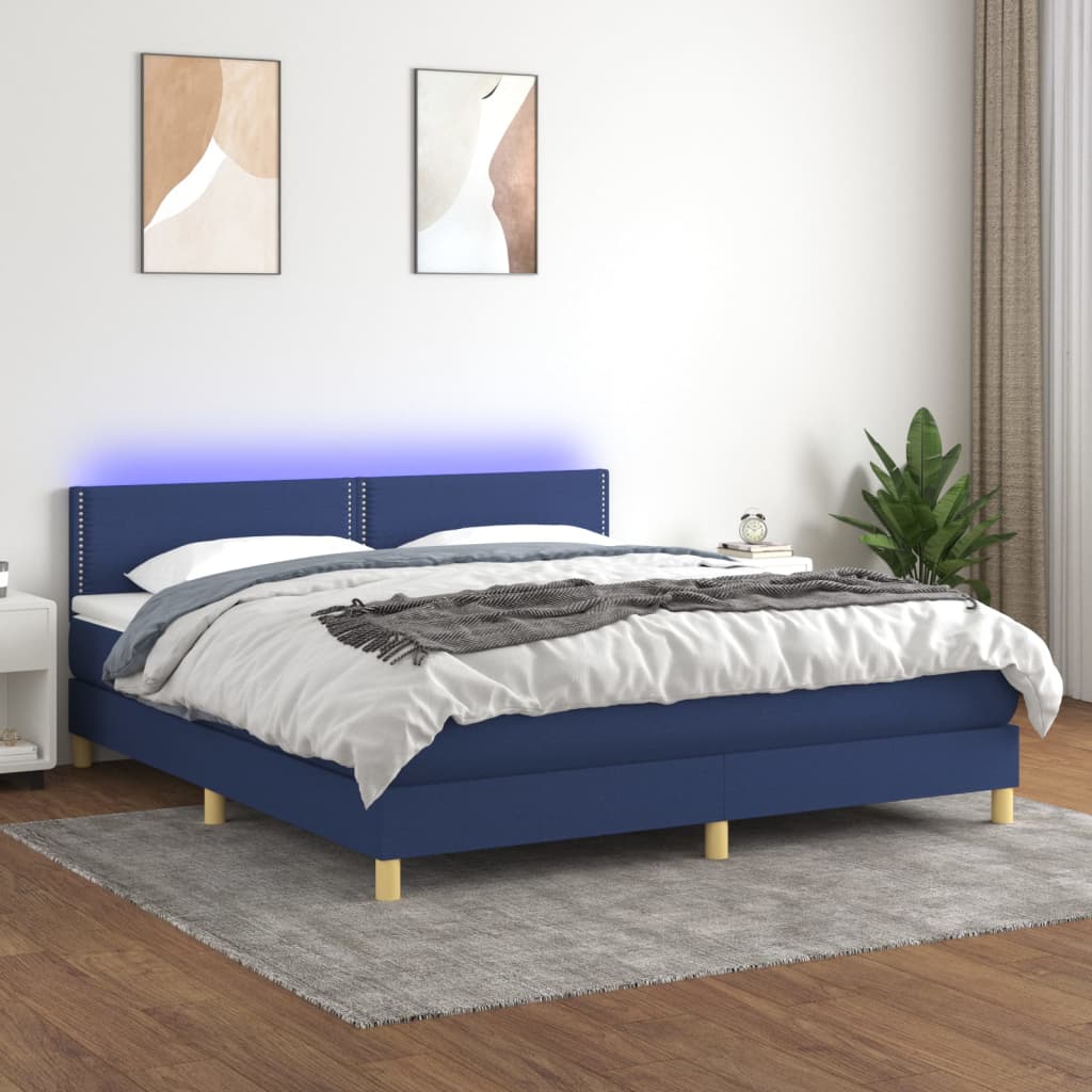 vidaXL Posteľ boxsping s matracom a LED modrá 180x200 cm látka