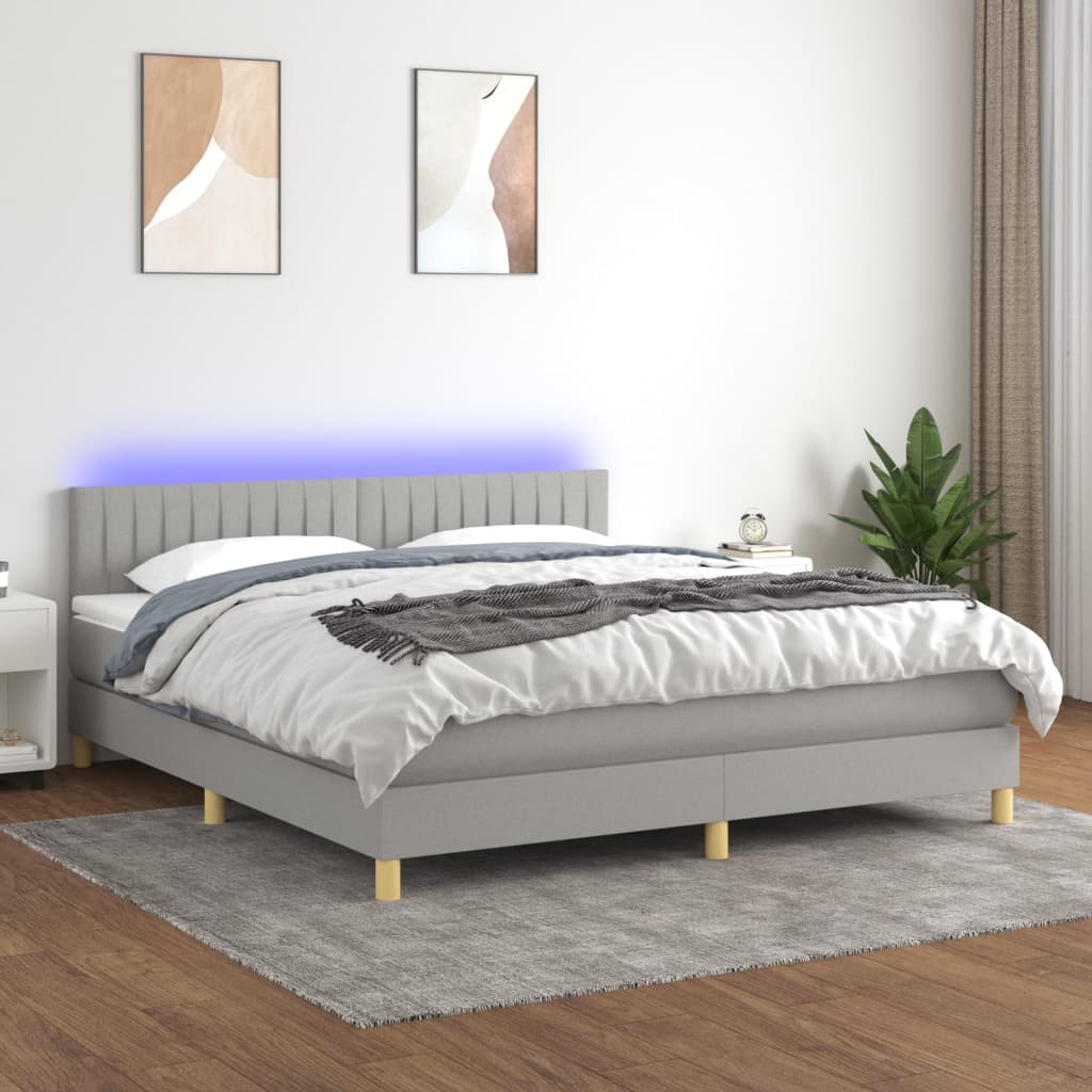 vidaXL Posteľ boxsping s matracom a LED bledosivá 160x200 cm látka