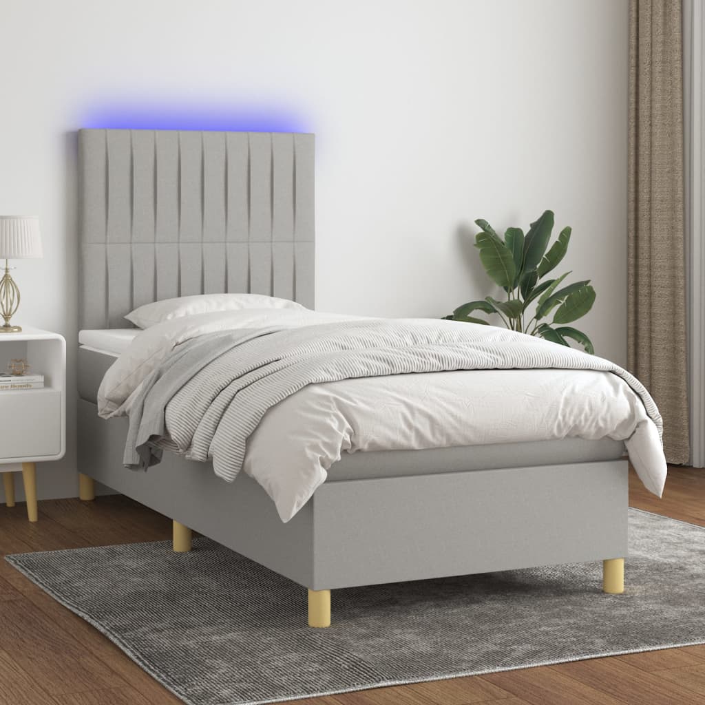 vidaXL Posteľ boxsping s matracom a LED bledosivá 80x200 cm látka