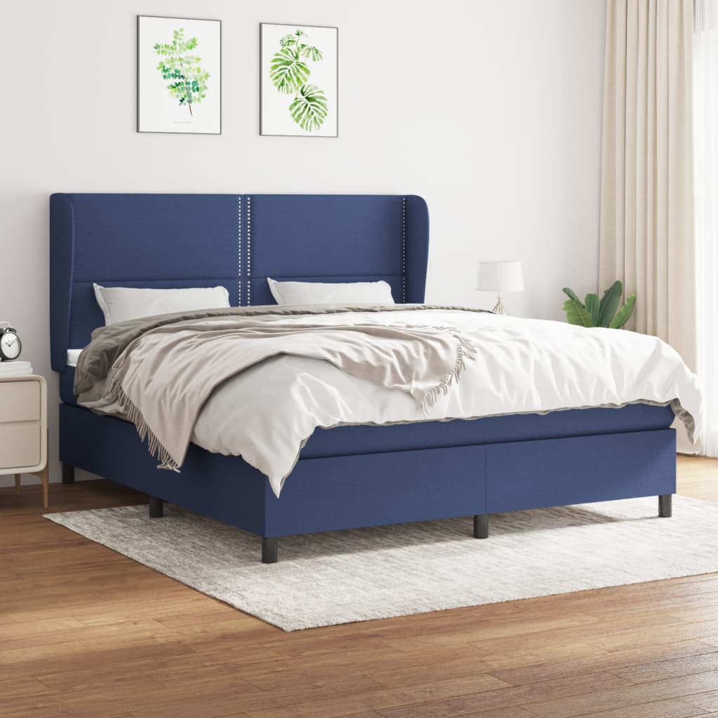 vidaXL Posteľný rám boxspring s matracom modrý 180x200 cm látka