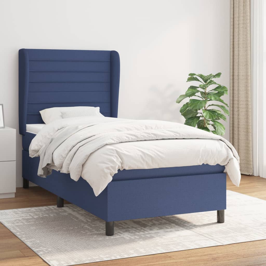 vidaXL Posteľný rám boxsping s matracom modrý 80x200 cm látka
