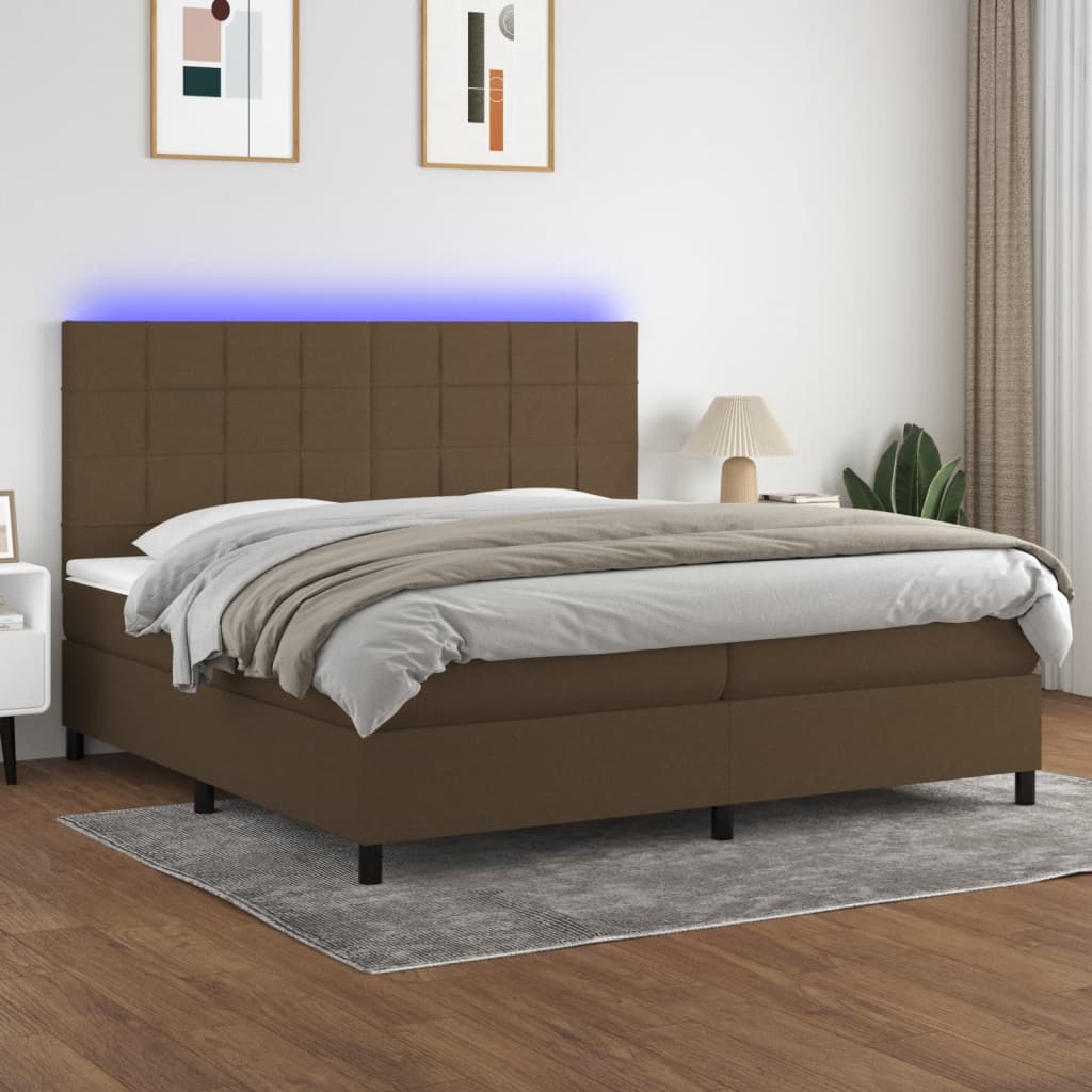 vidaXL Posteľ boxsping s matracom a LED tmavohnedá 200x200 cm látka