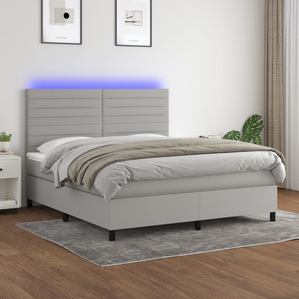 vidaXL Posteľ boxsping s matracom a LED bledosivá 180x200 cm látka