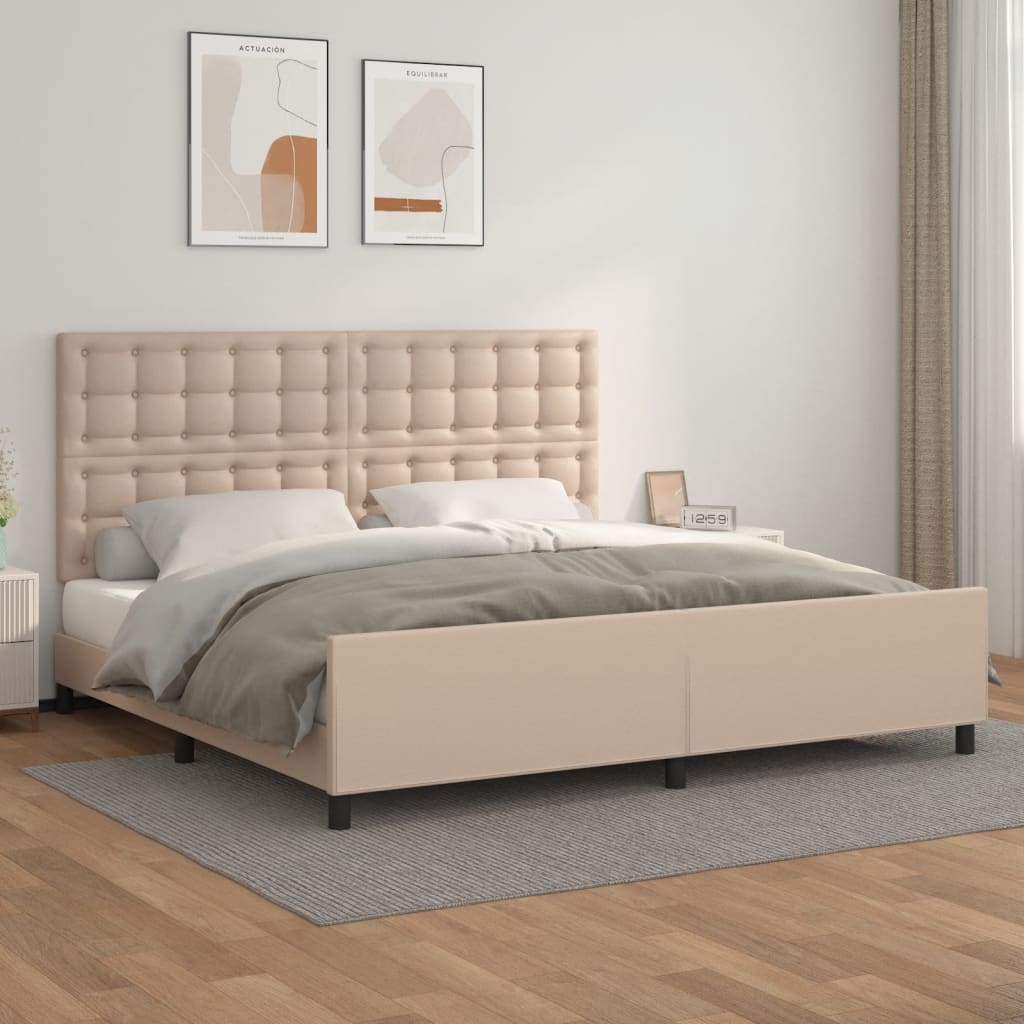 vidaXL Posteľný rám s čelom kapučínový 200x200 cm umelá koža