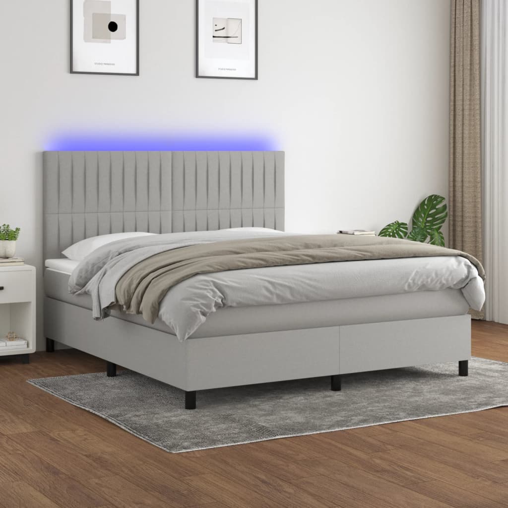 vidaXL Posteľ boxsping s matracom a LED bledosivá 160x200 cm látka