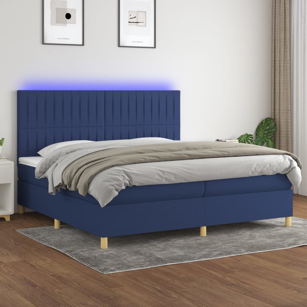 vidaXL Posteľ boxsping s matracom a LED modrá 200x200 cm látka