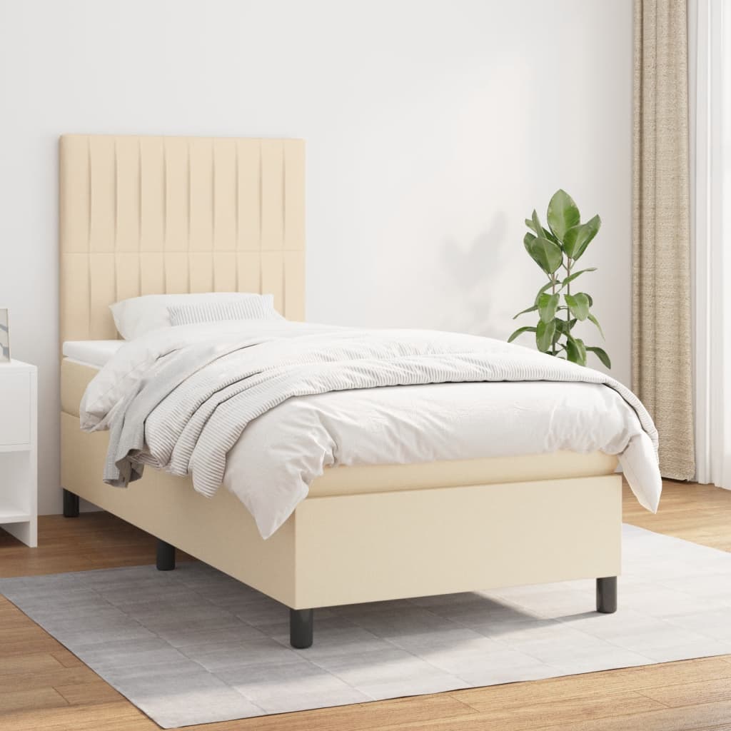 vidaXL Posteľný rám boxsping s matracom krémový 80x200 cm látka