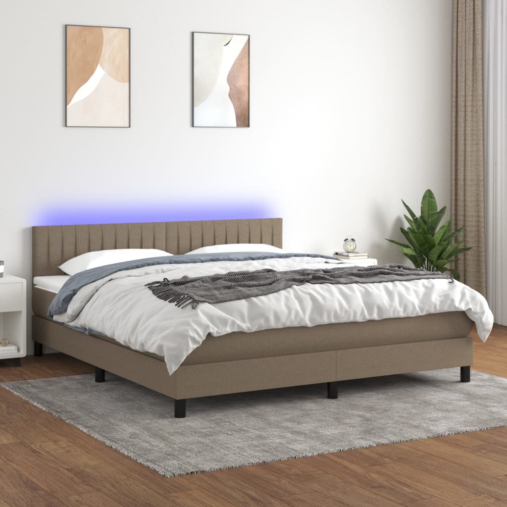 vidaXL Posteľ boxsping s matracom a LED sivohnedá 160x200 cm látka