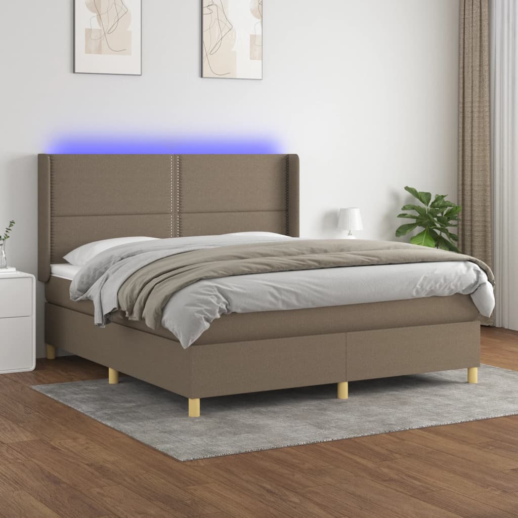 vidaXL Posteľ boxsping s matracom a LED sivohnedá 180x200 cm látka