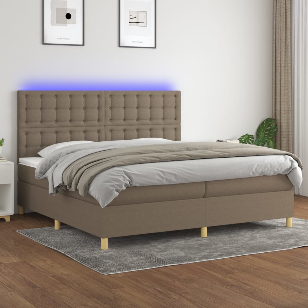 vidaXL Posteľ boxsping s matracom a LED sivohnedá 200x200 cm látka