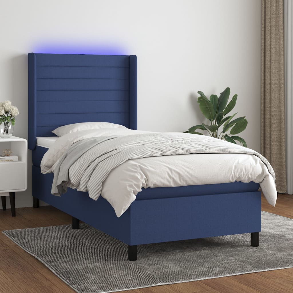 vidaXL Posteľ boxsping s matracom a LED modrá 80x200 cm látka