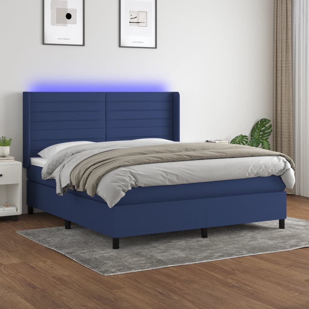 vidaXL Posteľ boxsping s matracom a LED modrá 160x200 cm látka
