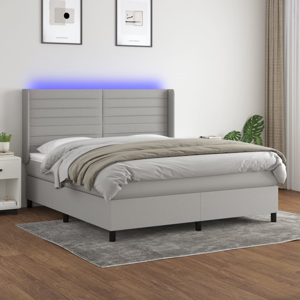 vidaXL Posteľ boxsping s matracom a LED bledosivá 180x200 cm látka