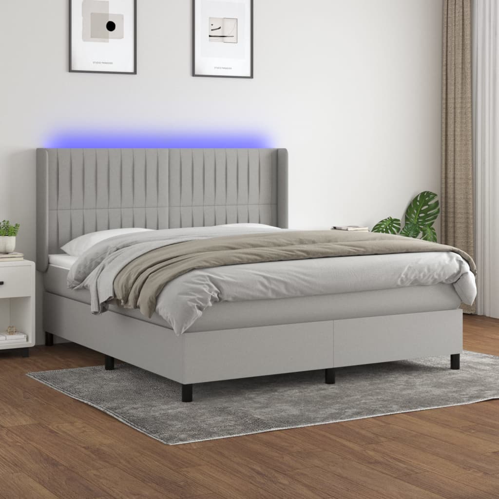 vidaXL Posteľ boxsping s matracom a LED bledosivá 160x200 cm látka