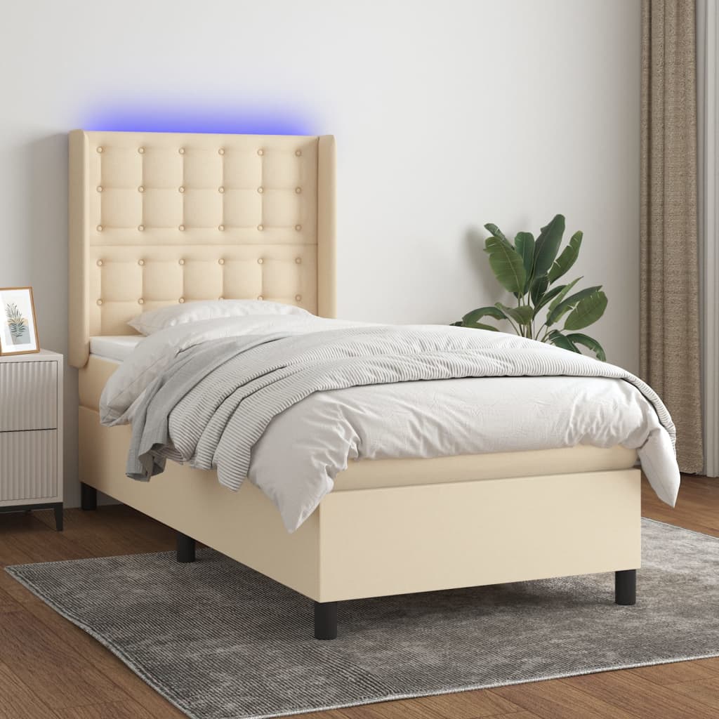vidaXL Posteľ boxsping s matracom a LED krémová 80x200 cm látka