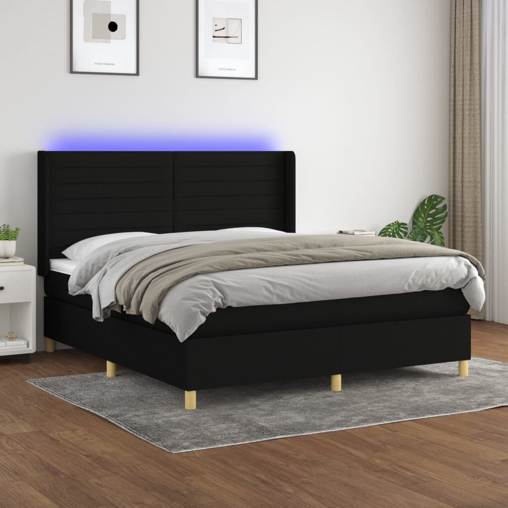 vidaXL Posteľ boxsping s matracom a LED čierna 180x200 cm látka