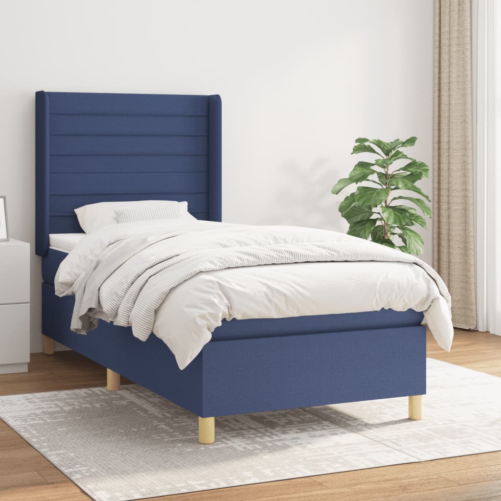 vidaXL Posteľný rám boxspring s matracom modrý 90x200 cm látka
