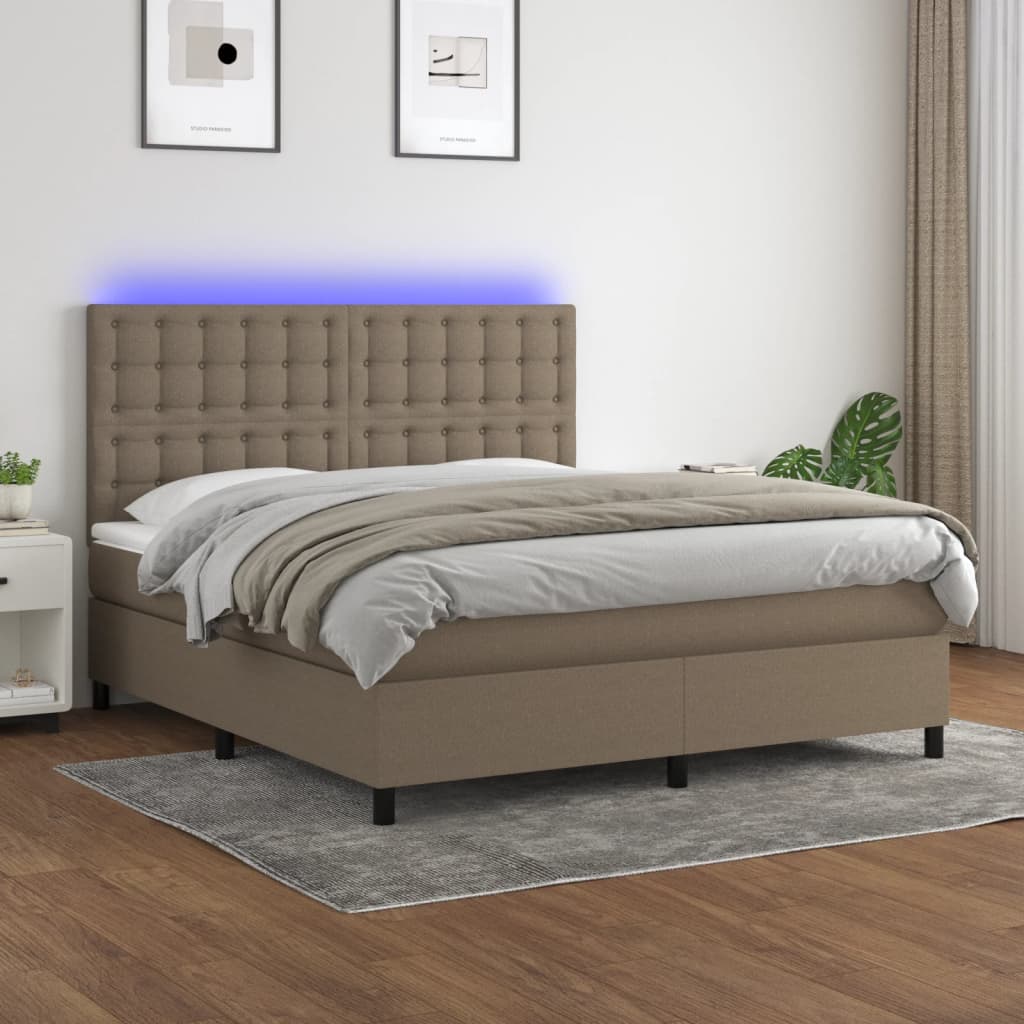 vidaXL Posteľ boxsping s matracom a LED sivohnedá 160x200 cm látka