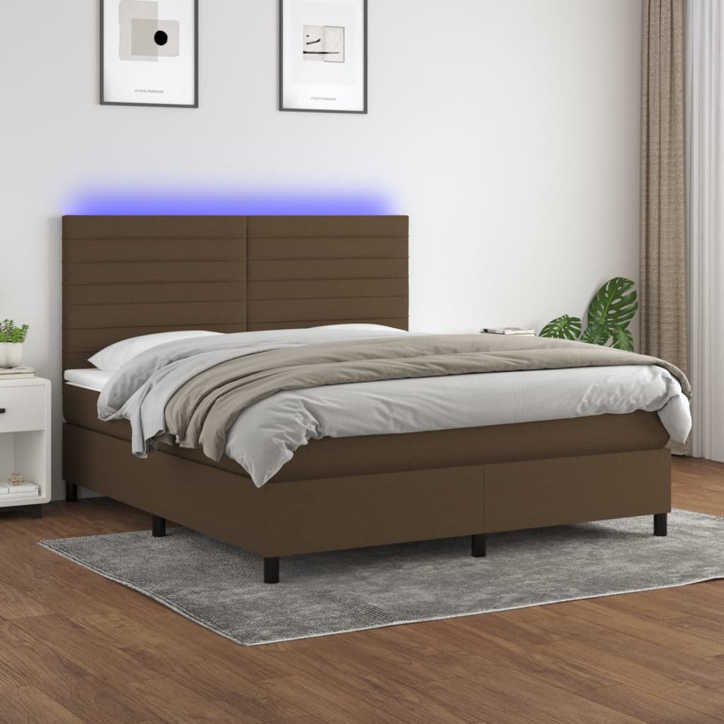 vidaXL Posteľ boxsping s matracom a LED tmavohnedá 160x200 cm látka