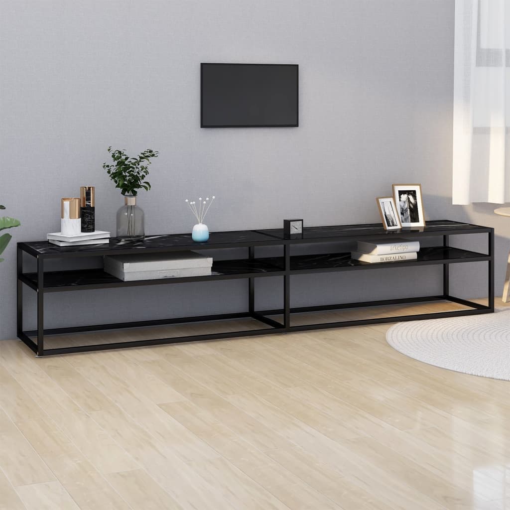 vidaXL TV stolík čierny mramorový 220x40x40,5 cm tvrdené sklo