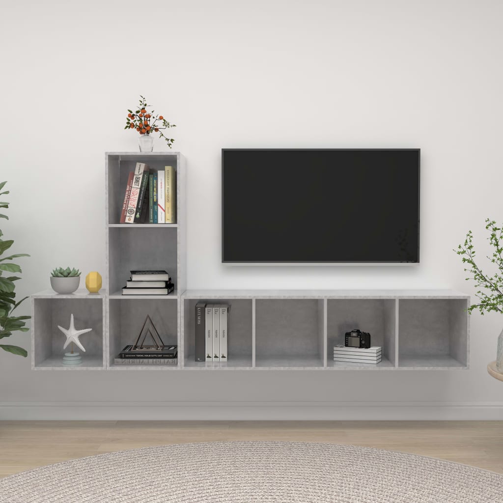 vidaXL 3-dielna súprava TV skriniek betónovo-sivá drevotrieska