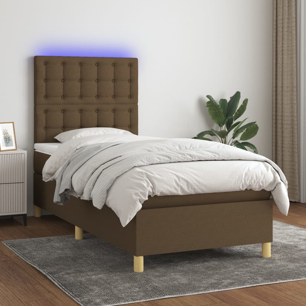 vidaXL Posteľ boxsping s matracom a LED tmavohnedá 80x200 cm látka