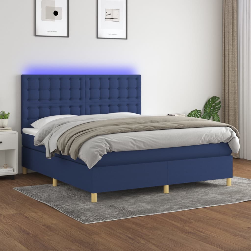 vidaXL Posteľ boxsping s matracom a LED modrá 160x200 cm látka