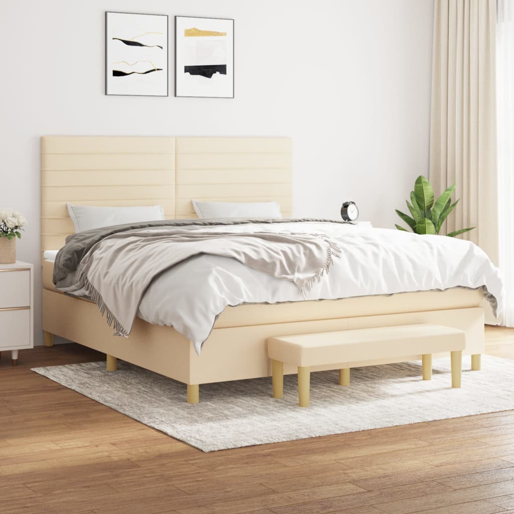 vidaXL Posteľný rám boxspring s matracom krémový 160x200 cm látka