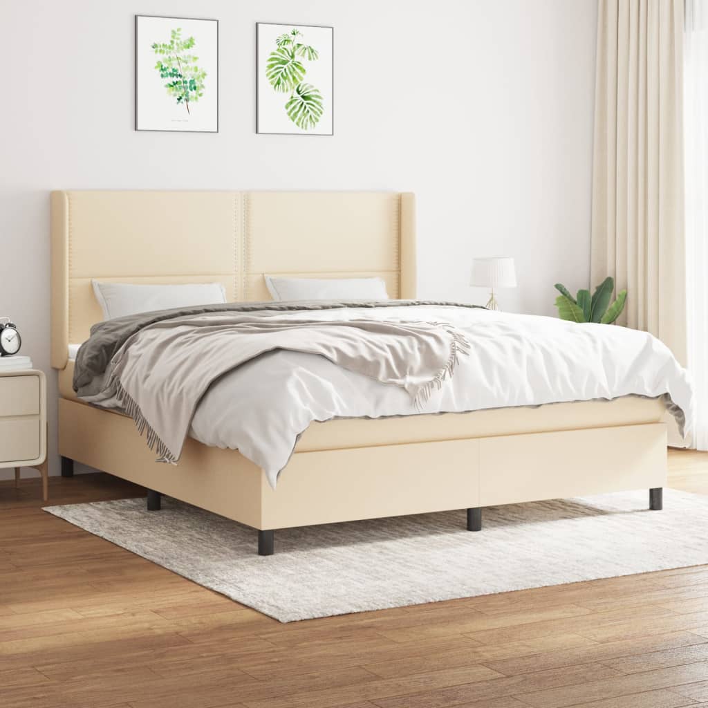 vidaXL Posteľný rám boxspring s matracom krémový 180x200 cm látka