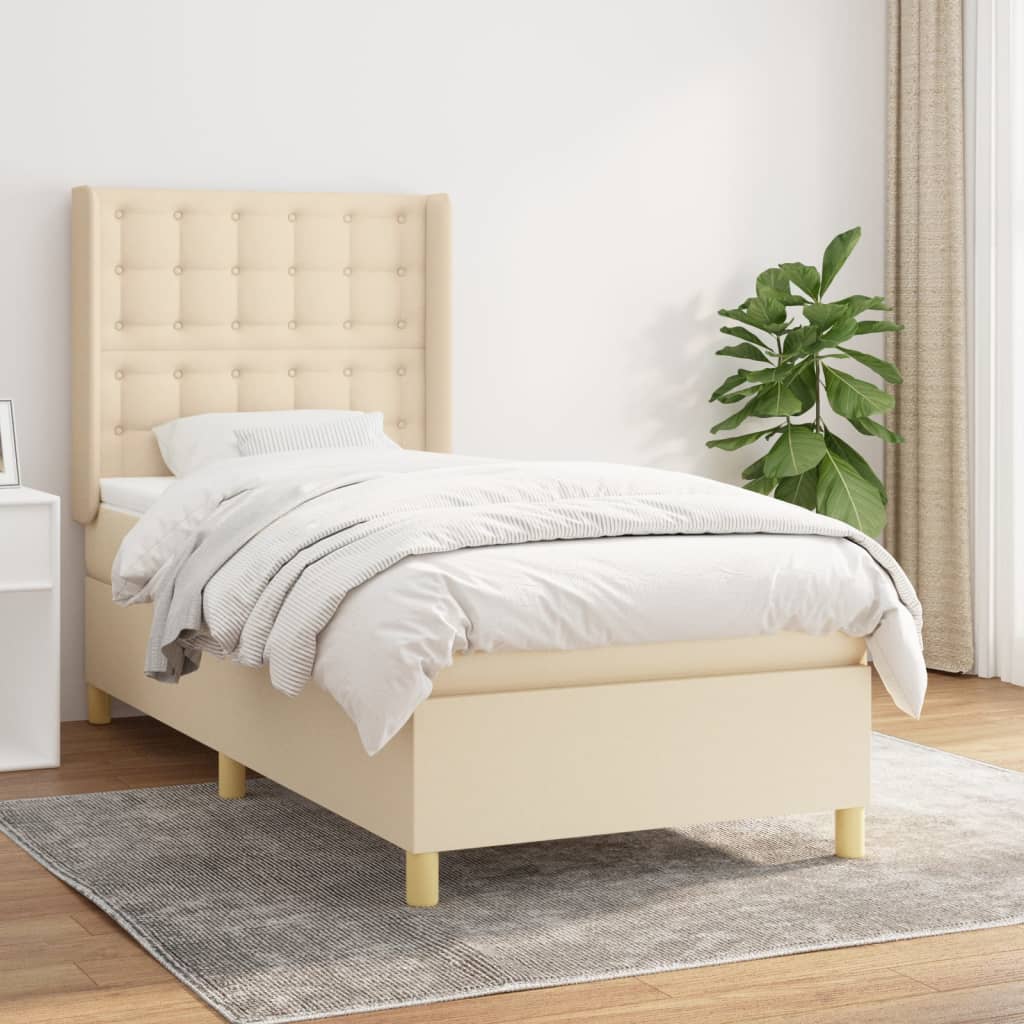 vidaXL Posteľný rám boxsping s matracom krémový 80x200 cm látka
