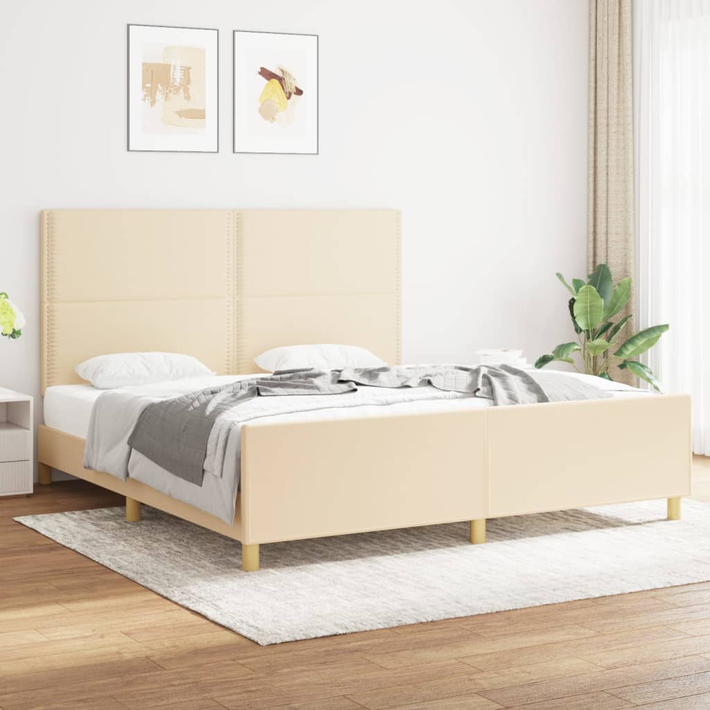 vidaXL Posteľ bez matraca krémová 180x200 cm látka
