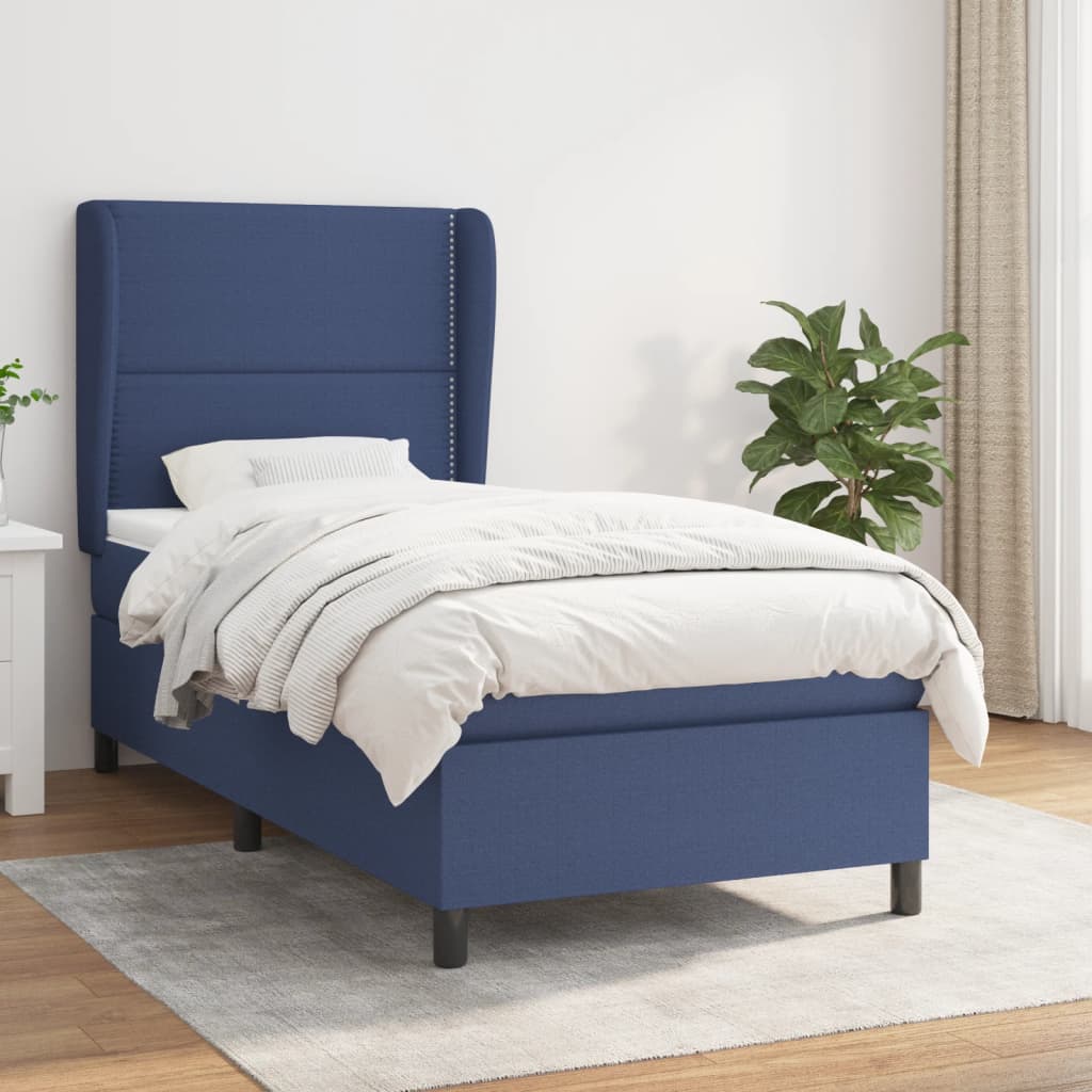 vidaXL Posteľný rám boxspring s matracom modrý 90x190 cm látka