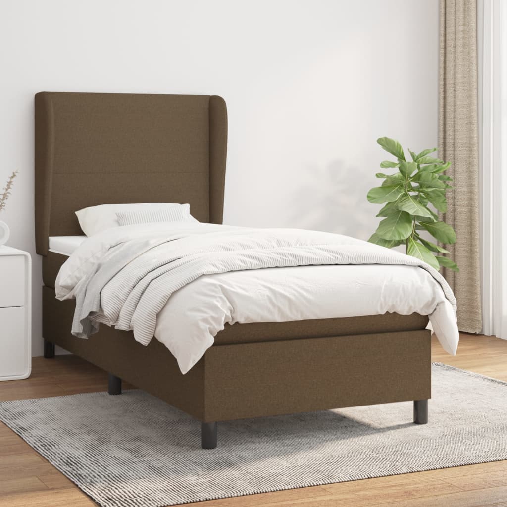 vidaXL Posteľný rám boxsping s matracom hnedý 90x200 cm látka