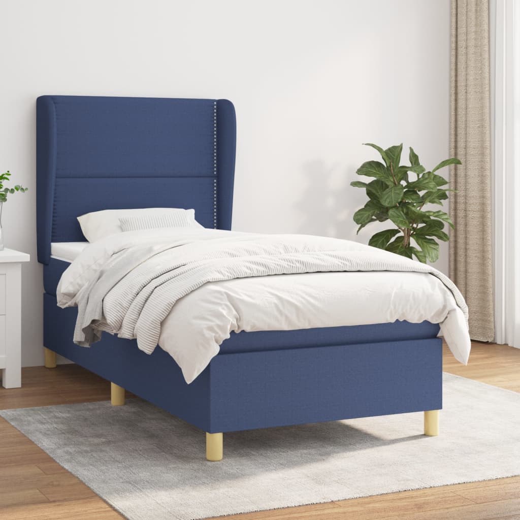 vidaXL Posteľný rám boxspring s matracom modrý 90x200 cm látka