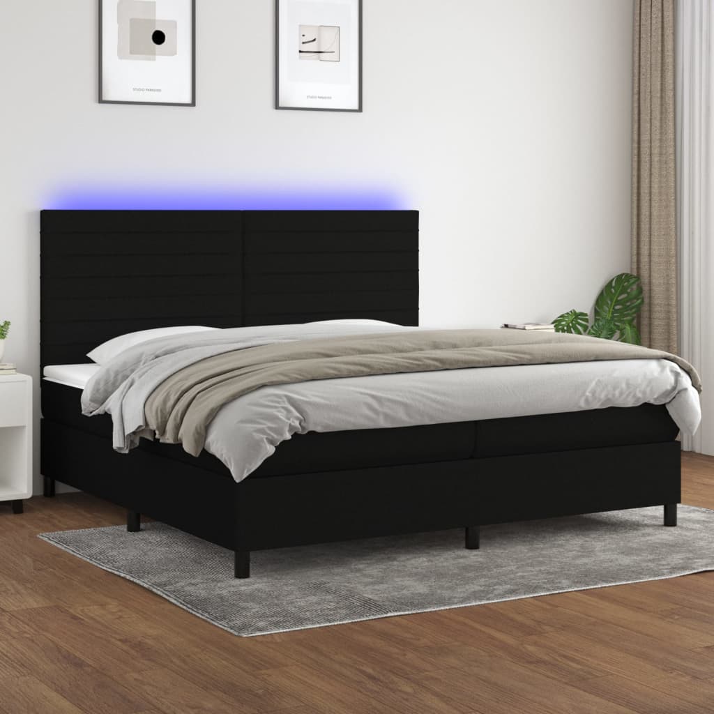 vidaXL Posteľ boxsping s matracom a LED čierna 200x200 cm látka