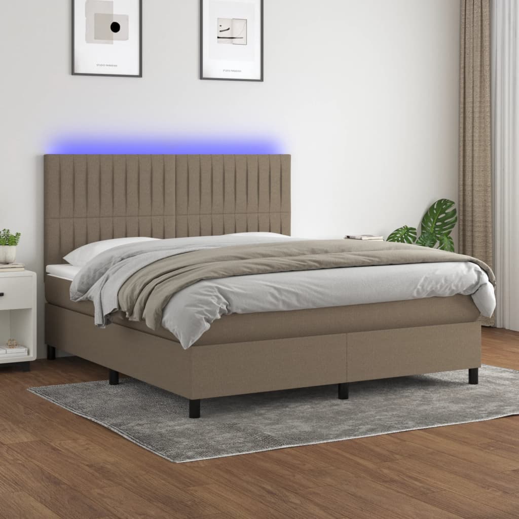 vidaXL Posteľ boxsping s matracom a LED sivohnedá 160x200 cm látka