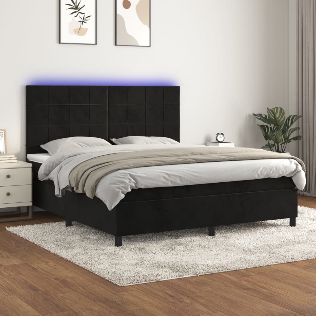vidaXL Posteľ boxsping s matracom a LED čierna 160x200 cm zamat