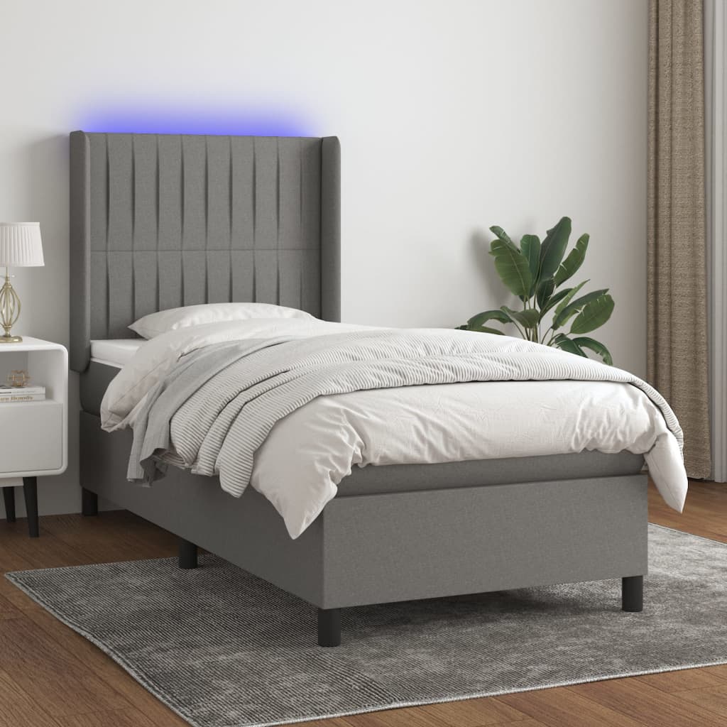 vidaXL Posteľ boxsping s matracom a LED tmavosivá 80x200 cm látka