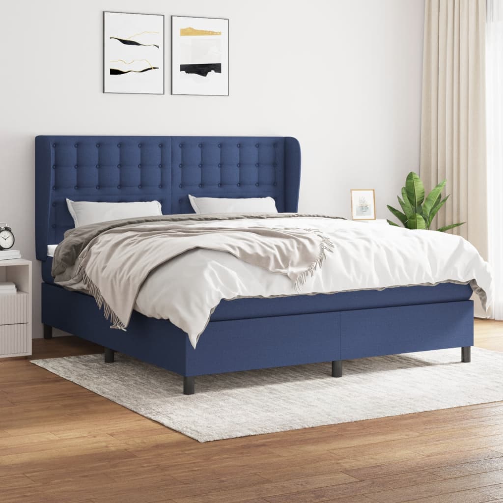 vidaXL Posteľný rám boxspring s matracom modrý 160x200 cm látka