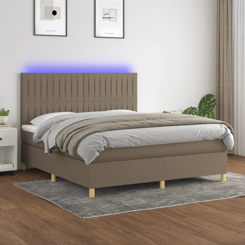 vidaXL Posteľ boxsping s matracom a LED sivohnedá 160x200 cm látka