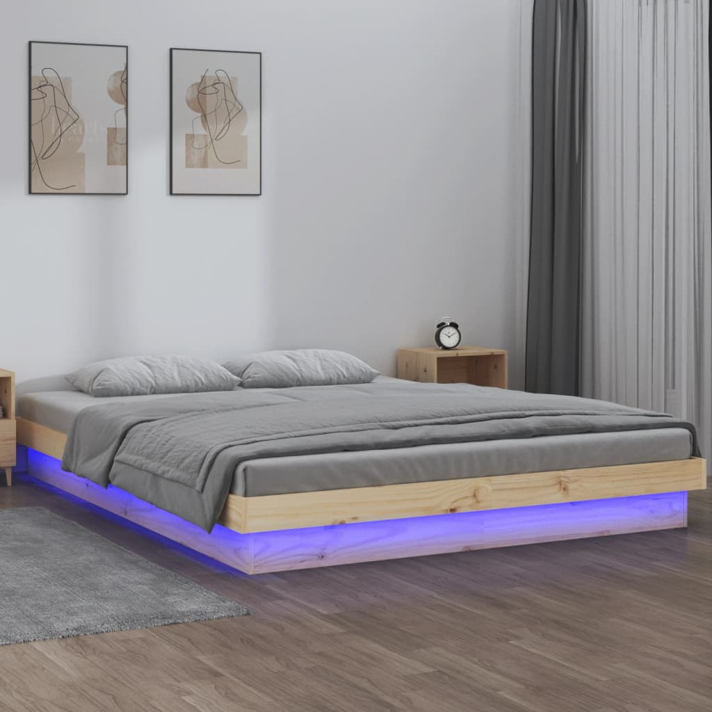 vidaXL Posteľný rám s LED 180x200 cm, Super King, drevený masív