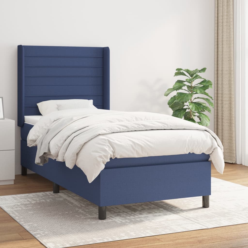 vidaXL Posteľný rám boxsping s matracom modrý 80x200 cm látka